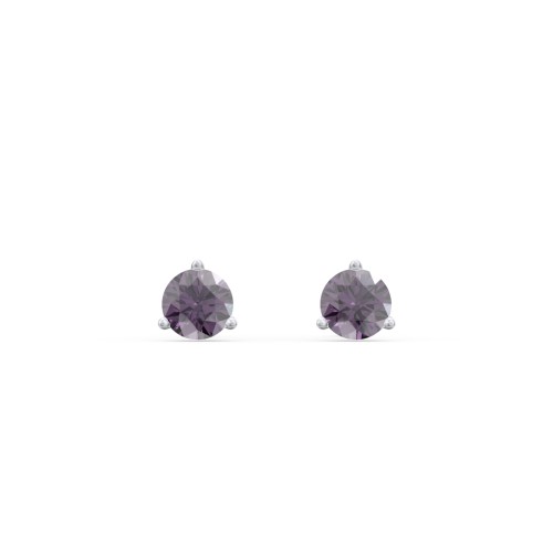 Classic 3 Prong Birthstone Stud Earrings – Sterling Silver with Alexandrite