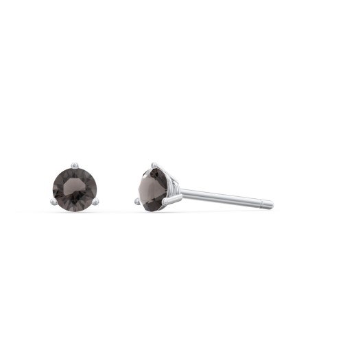 Classic 3 Prong Birthstone Stud Earrings – Sterling Silver with Smokey Quartz