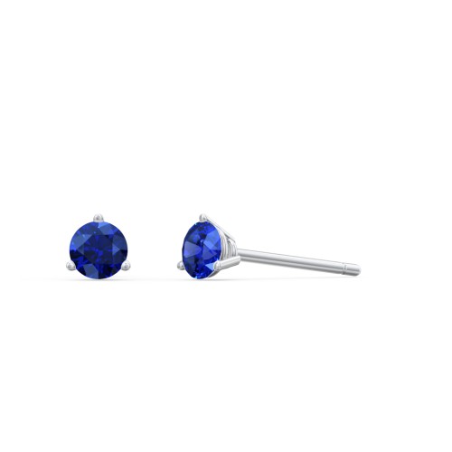 Classic 3 Prong Birthstone Stud Earrings – Sterling Silver with Blue Sapphire