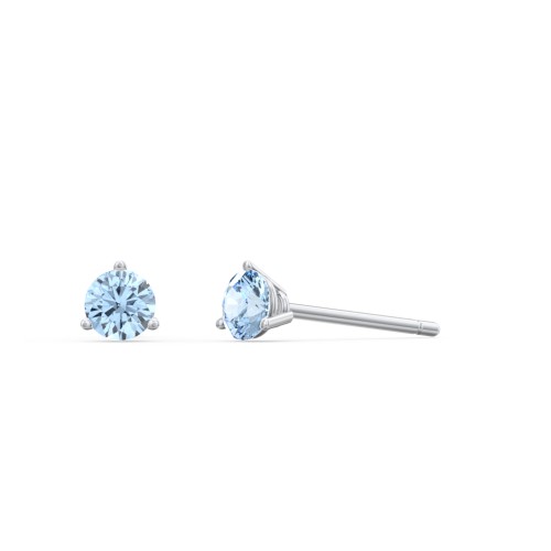 Classic 3 Prong Birthstone Stud Earrings – Sterling Silver with Blue Topaz