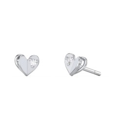 Mini Folded Heart Stud Earrings with Gemstones in 925 Sterling Silver with White Premium Zirconia