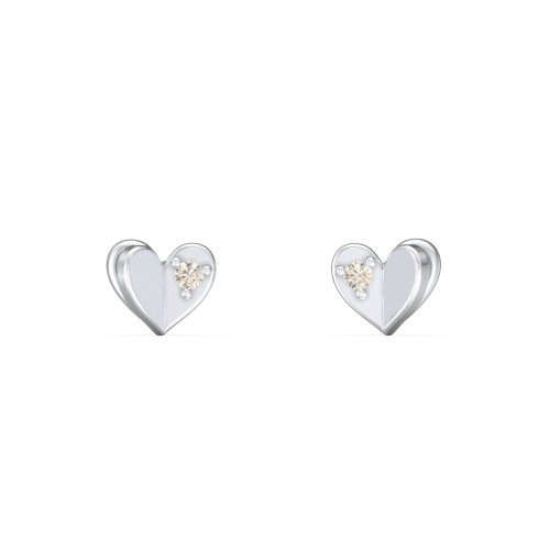 Mini Folded Heart Stud Earrings with Gemstones