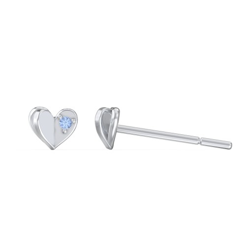 Mini Folded Heart Stud Earrings with Gemstones – Sterling Silver with Fancy Blue Premium Zirconia