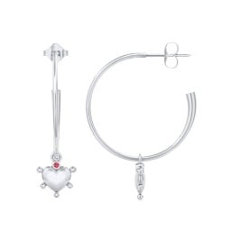 Large Open Hoop Earrings with Beaded Puffed Heart Charm and Accents