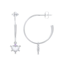 Large Open Hoop Earrings with Beaded Puffed Heart Charm and Accents