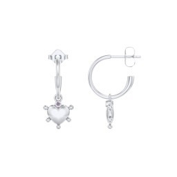 Small Open Hoop Earrings with Beaded Puffed Heart Charm and Accents in 925 Sterling Silver with Alexandrite