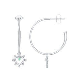 Large Open Hoop Earrings with Beaded Open Heart Charm and Accents