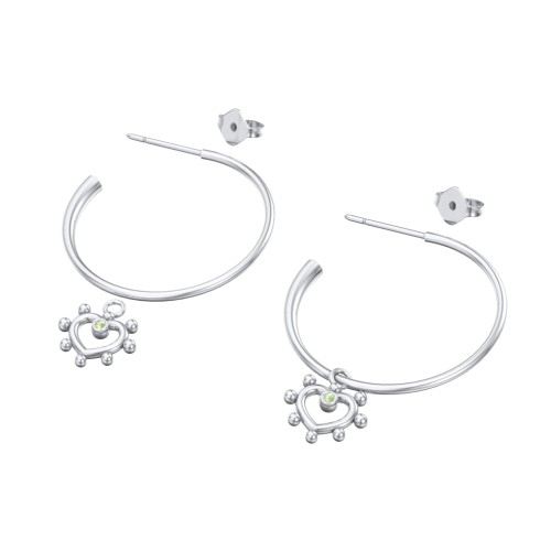 Large Open Hoop Earrings with Beaded Open Heart Charm and Accents