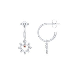 Small Open Hoop Earrings with Beaded Open Heart Charm and Accents