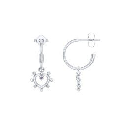 Small Open Hoop Earrings with Beaded Open Heart Charm and Accents in 925 Sterling Silver with Alexandrite