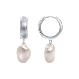 Baroque Pearl Drop Domed Huggie Earrings in 925 Sterling Silver