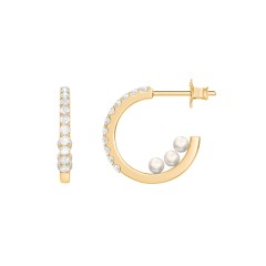 Pavé Open Hoop Studs with Hidden Pearls