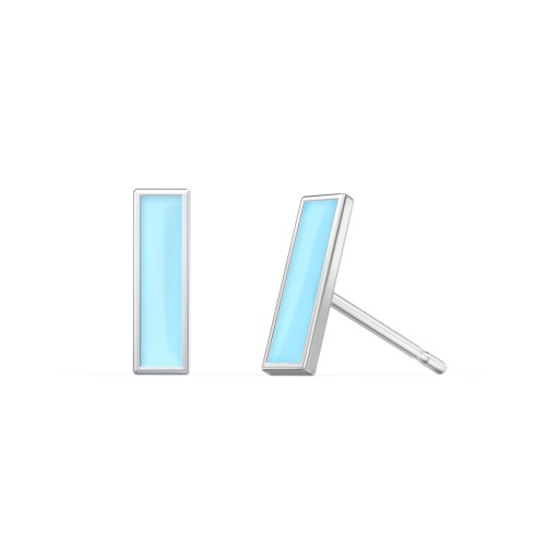 Petite Enameled Bar Stud Earrings - Light Blue – Sterling Silver