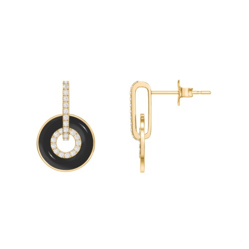 Pavé Drop Studs with Spinning Enamel Discs – 18K Gold Plated Silver
