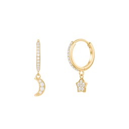Pavé Star and Moon Huggie Earrings in 18K Gold Plated Silver