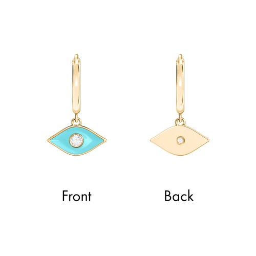 Evil Eye Charm Huggie Earrings with Enamel and Accent