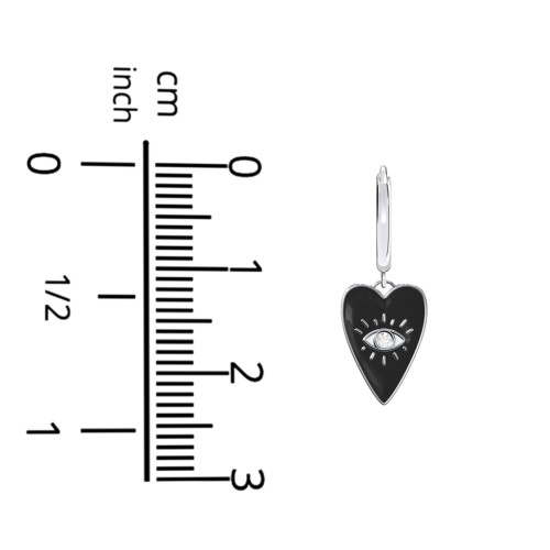 Evil Eye Heart Charm Huggie Earrings with Enamel and Accent