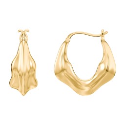 Chunky Organic Leaf Hoop Earrings in 14K Gold Plated Silver