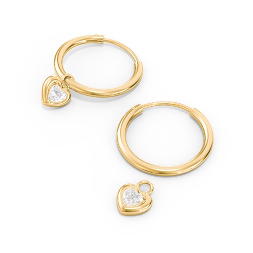 Medium Hoops with Removable Puffy Heart Birthstone Charms – with Diamond