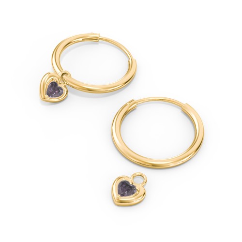Medium Hoops with Removable Puffy Heart Birthstone Charms