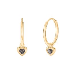 Medium Hoops with Removable Puffy Heart Birthstone Charms with Smokey Quartz