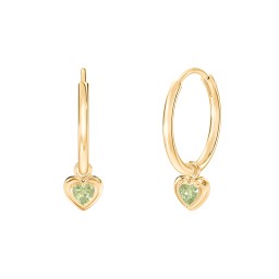 Medium Hoops with Removable Puffy Heart Birthstone Charms in with Peridot