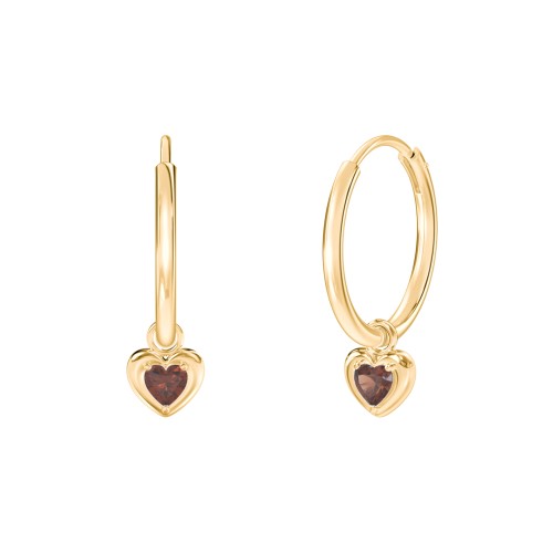 Medium Hoops with Removable Puffy Heart Birthstone Charms – with Garnet