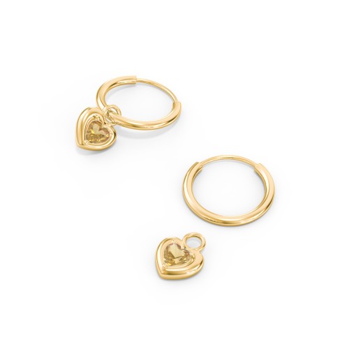 Small Hoops with Removable Puffy Heart Birthstone Charms