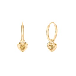 Small Hoops with Removable Puffy Heart Birthstone Charms in with Citrine