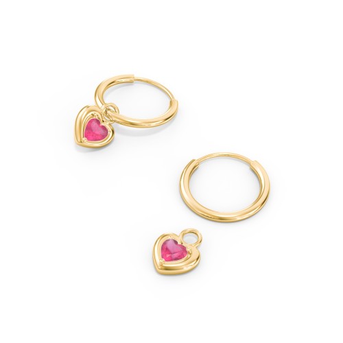 Small Hoops with Removable Puffy Heart Birthstone Charms – with Ruby