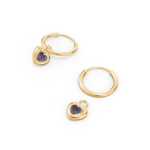 Small Hoops with Removable Puffy Heart Birthstone Charms – with Alexandrite