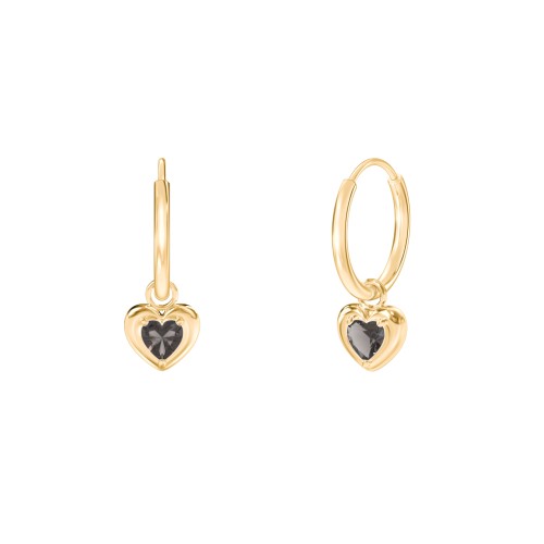 Small Hoops with Removable Puffy Heart Birthstone Charms – with Smokey Quartz