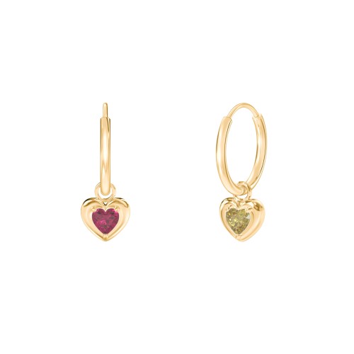 Small Hoops with Removable Puffy Heart Birthstone Charms – with Ruby and Citrine