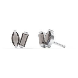 Toi et Moi Marquise and Baguette Gemstone Stud Earrings in 925 Sterling Silver with Smokey Quartz