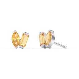 Toi et Moi Marquise and Baguette Gemstone Stud Earrings in 925 Sterling Silver with Citrine
