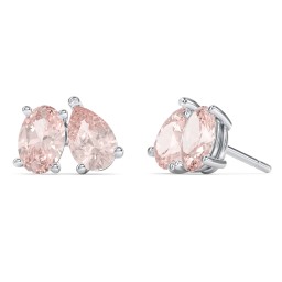 Toi et Moi Oval and Pear Gemstone Stud Earrings in 925 Sterling Silver with Morganite