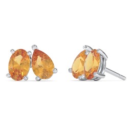 Toi et Moi Oval and Pear Gemstone Stud Earrings in 925 Sterling Silver with Citrine