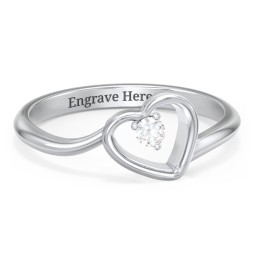 Heart Bypass Ring in 925 Sterling Silver with Cubic Zirconia