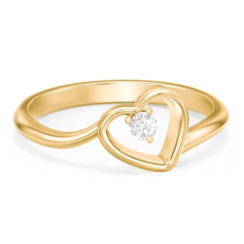 Heart Bypass Ring – 18K Gold Plated Silver with Diamond