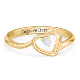 Heart Bypass Ring in 18K Gold Plated Silver with Opal and Cubic Zirconia