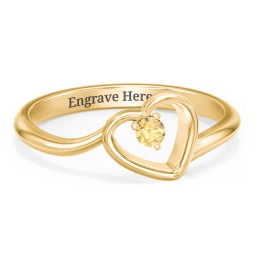 Heart Bypass Ring in 18K Gold Plated Silver with Citrine and Cubic Zirconia