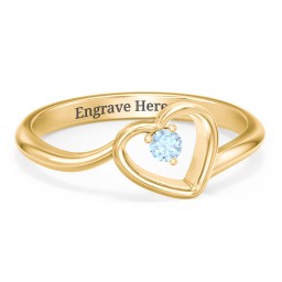 Heart Bypass Ring in 18K Gold Plated Silver with Blue Topaz and Cubic Zirconia