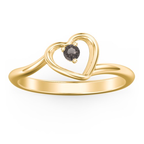 Heart Bypass Ring – 18K Gold Plated Silver with Smokey Quartz