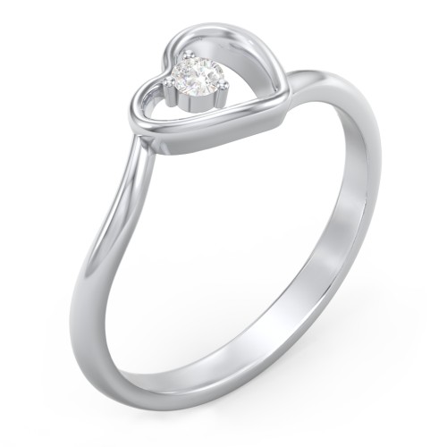 Heart Bypass Ring – Sterling Silver with Diamond