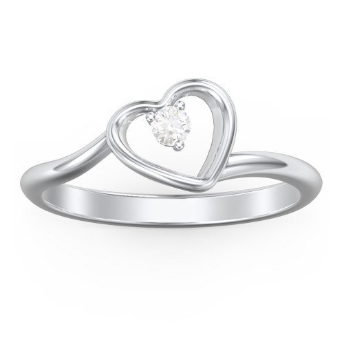 Heart Bypass Ring – Sterling Silver with Diamond