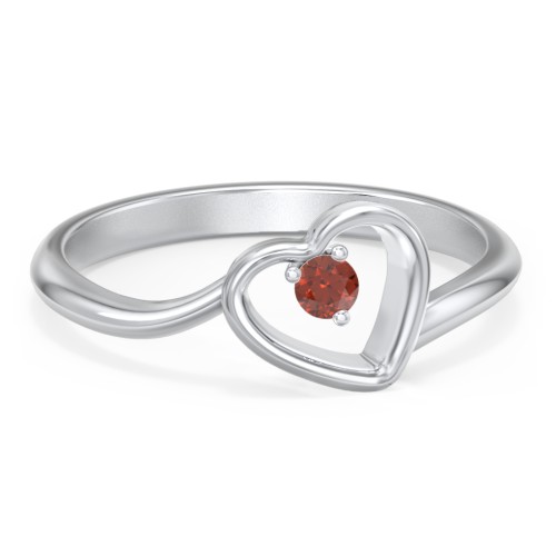 Heart Bypass Ring – Sterling Silver with Garnet