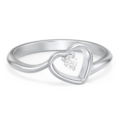 Heart Bypass Ring – Sterling Silver with Diamond
