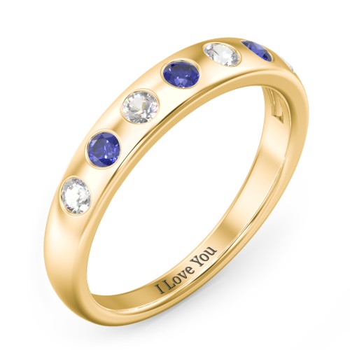 Flush Set Gemstone Belt Ring – 9kt Yellow Gold with Cubic Zirconia and Blue Sapphire