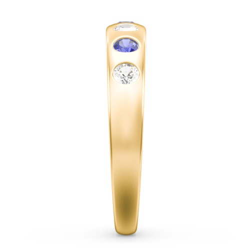 Flush Set Gemstone Belt Ring – 9kt Yellow Gold with Cubic Zirconia and Blue Sapphire