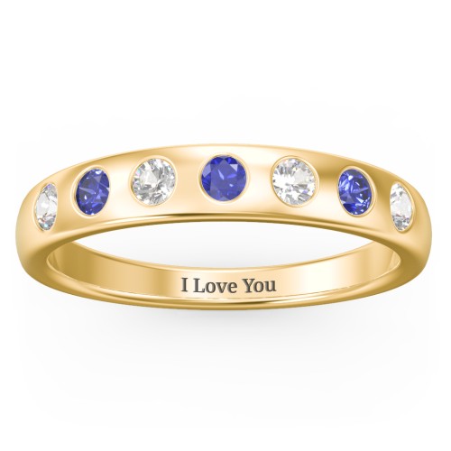 Flush Set Gemstone Belt Ring – 9kt Yellow Gold with Cubic Zirconia and Blue Sapphire